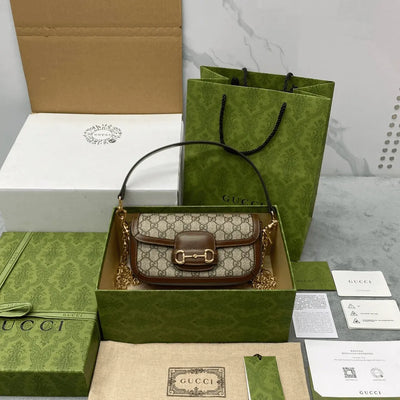 Guc*i horsebit luxury handbag with brand logo pattern 23.5cm - main image