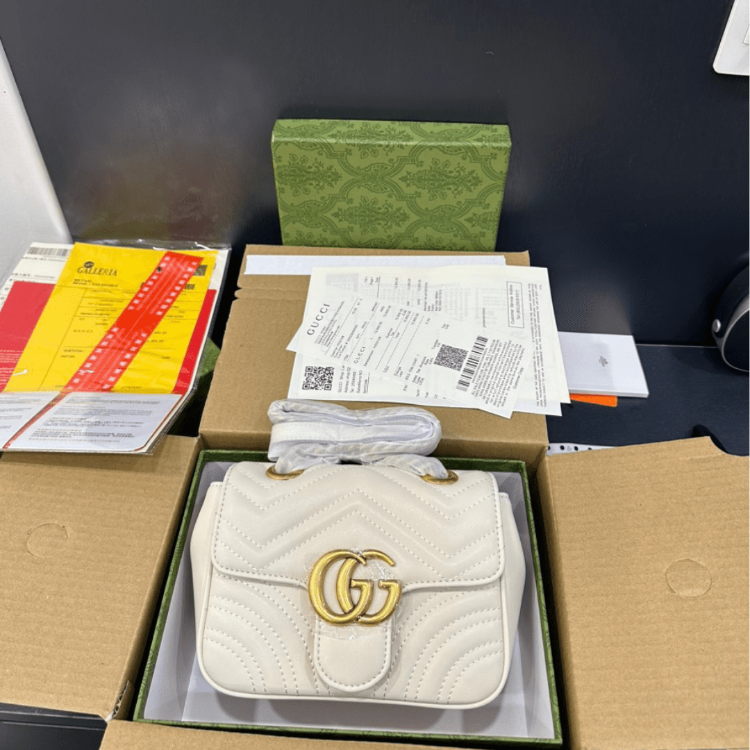 Guc*i marmont high quality white women’s handbag 22cm - main image