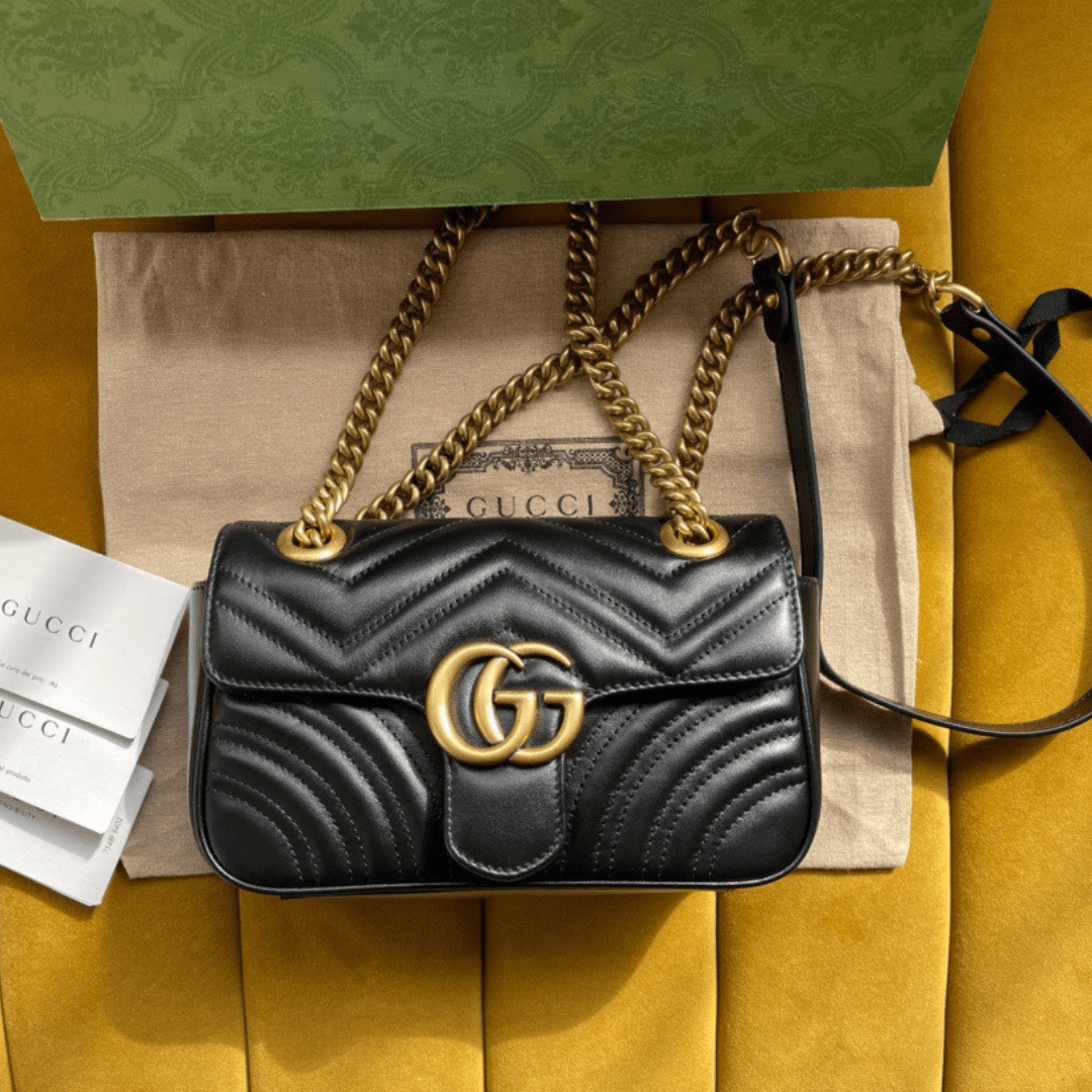 Guc*i marmont like auth luxury women’s black handbag 22cm - main image