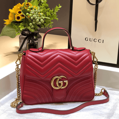 Guc*i marmont top handle like auth women’s handbag red 27cm - main image
