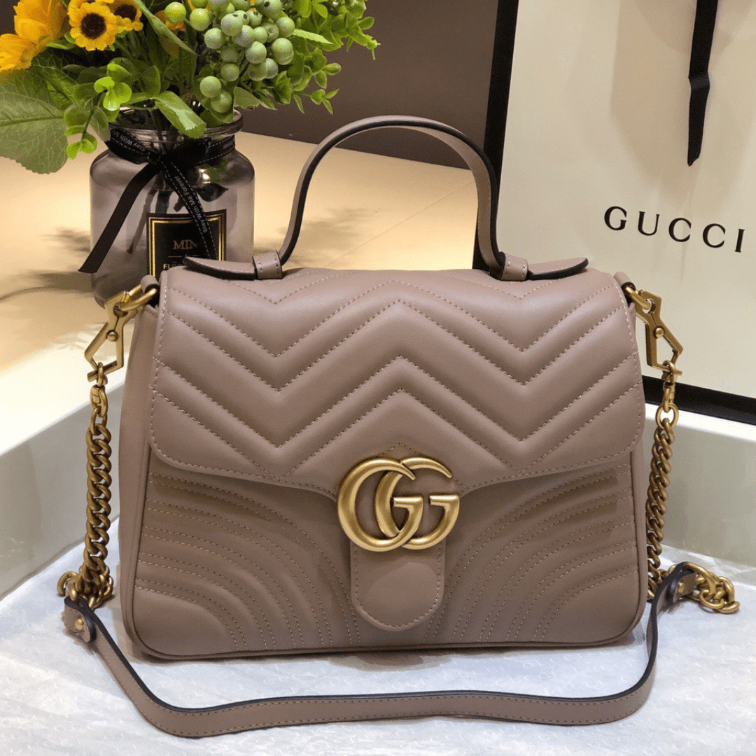 Guc*i marmont top handle like auth women’s handbag with gold buckle 27cm - main image