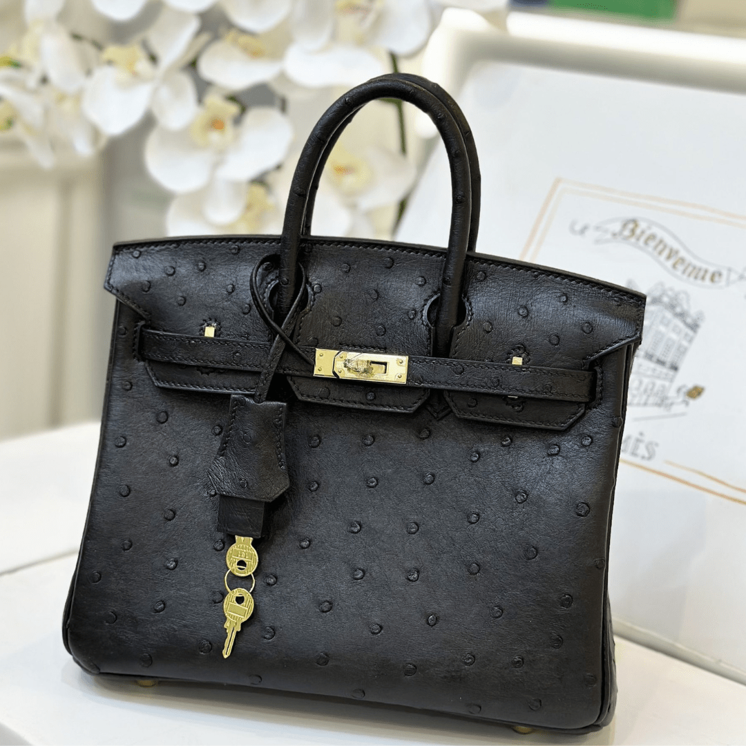 Herm*s birkin ostrich leather handbags black lock gold 25cm - main image