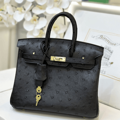 Herm*s birkin ostrich leather handbags black lock gold 25cm - main image