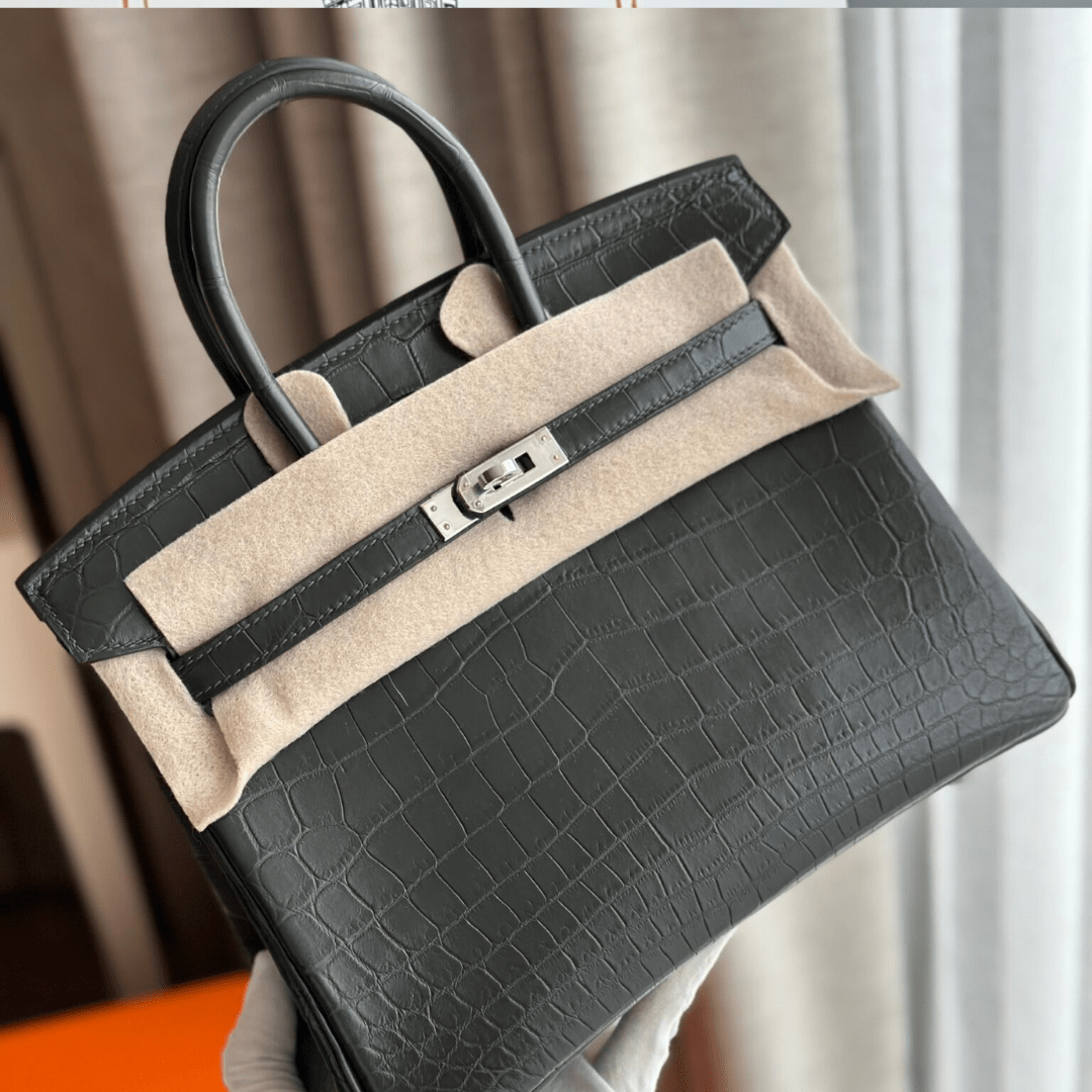 Herm*s birkin like auth imported leather handbags grey 25cm - main image