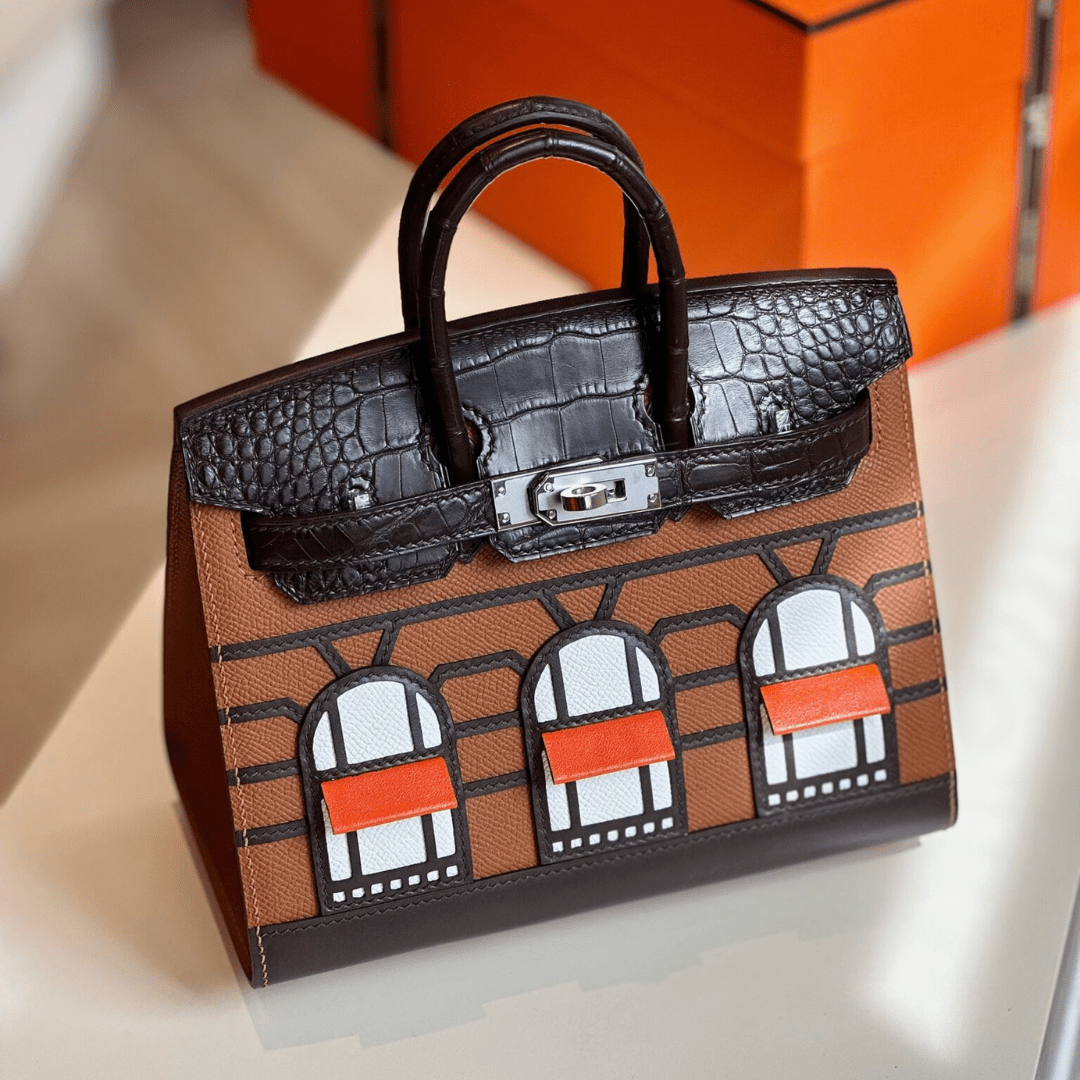Herm*s birkin faubourg like auth hand sewing mix brown with black handbags 20cm - main image