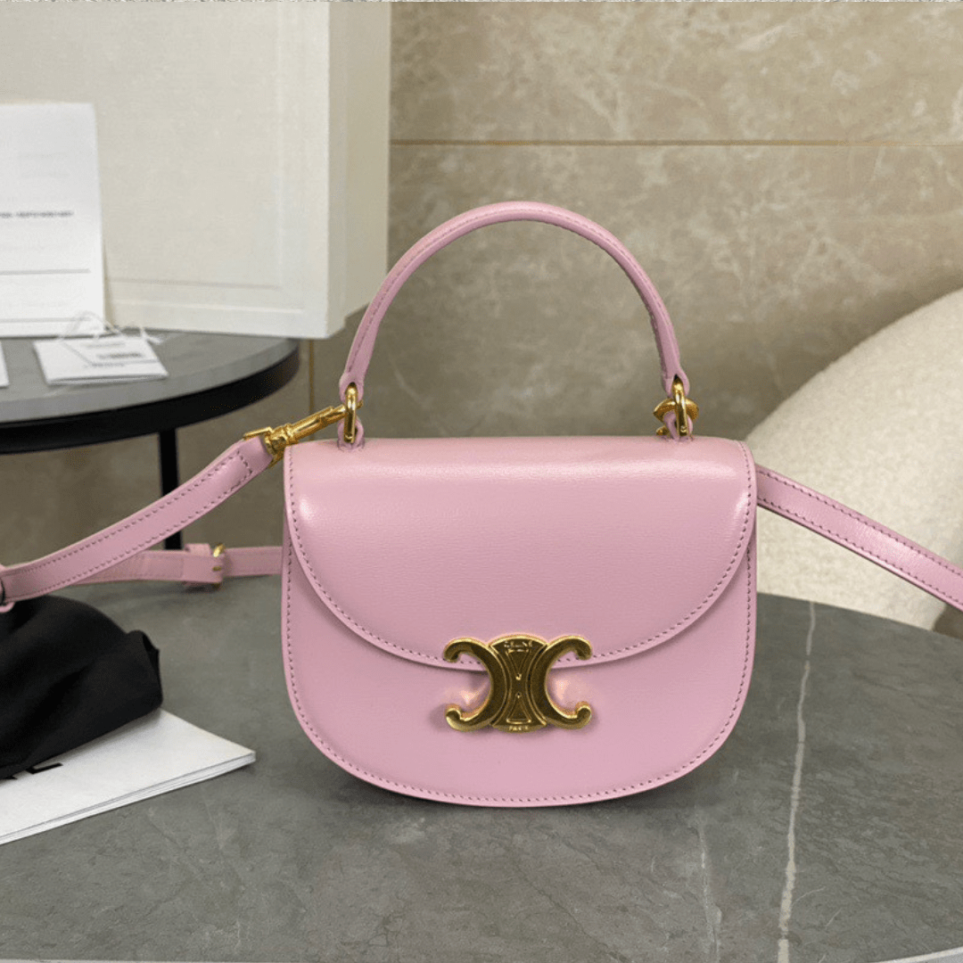 Cel*ne handle shiny wrinkled leather pink 15.5×11.5x5cm - main image