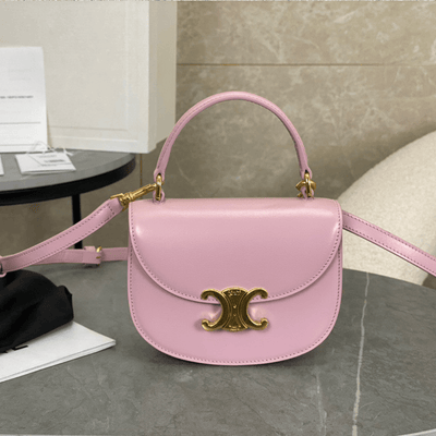 Cel*ne handle shiny wrinkled leather pink 15.5×11.5x5cm - main image