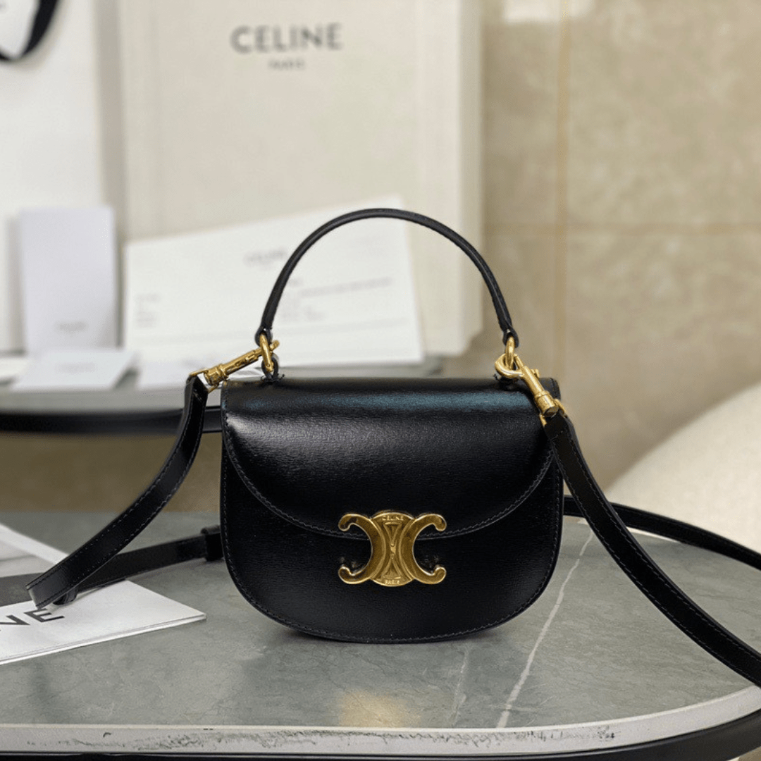 Cel*ne handle black wrinkled leather 15.5×11.5x5cm - main image