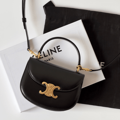 Cel*ne mini crossbody black leather strap gold lock 15.5x11cm - main image