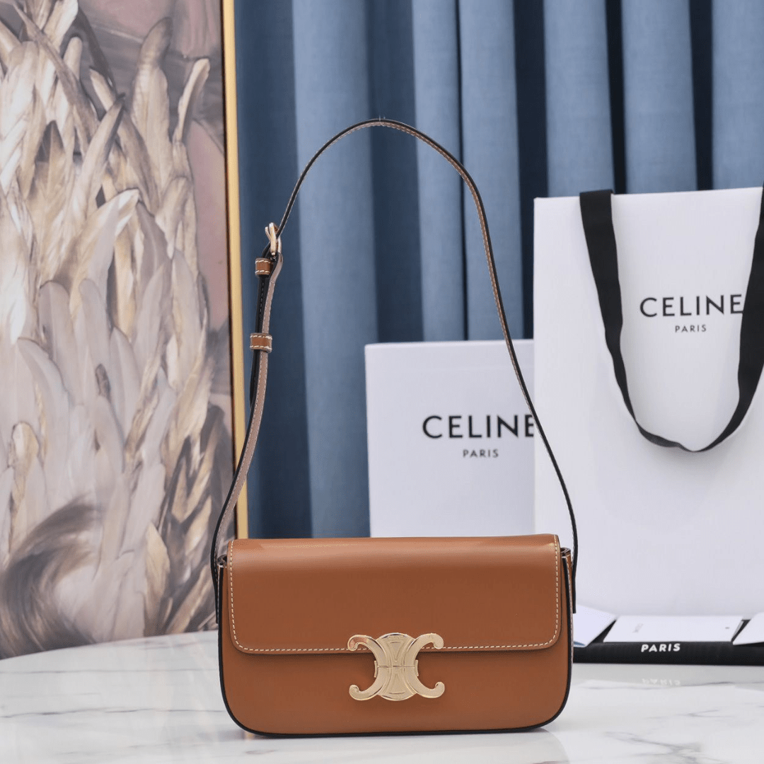 Cel*ne triomphe brown handbag super premium super smooth leather 20x12cm - main image