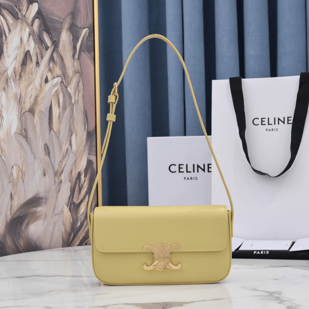 Cel*ne triomphe handbag bright yellow super smooth leather 20x12cm - main image