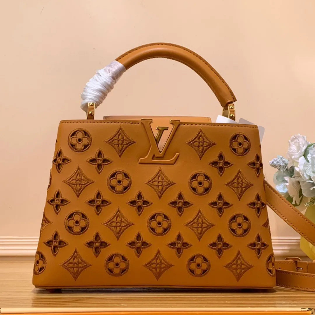 Lou*s Vuitt*n lv capucines bb brown raised pattern handbags 27x18x9cm - main image
