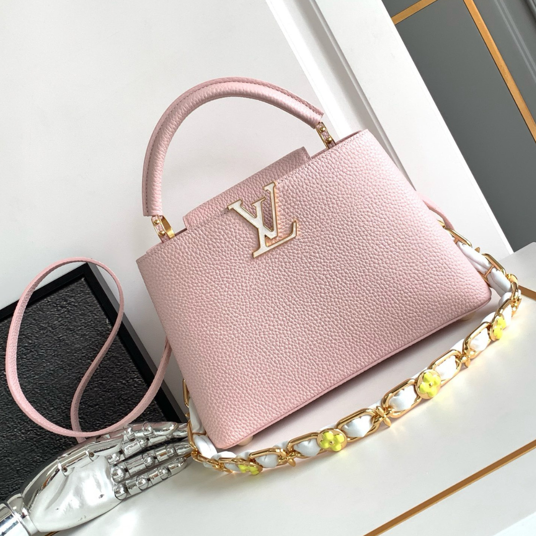 Lou*s Vuitt*n lv capucines bb pink handbags lock gold 27x18x9cm - main image