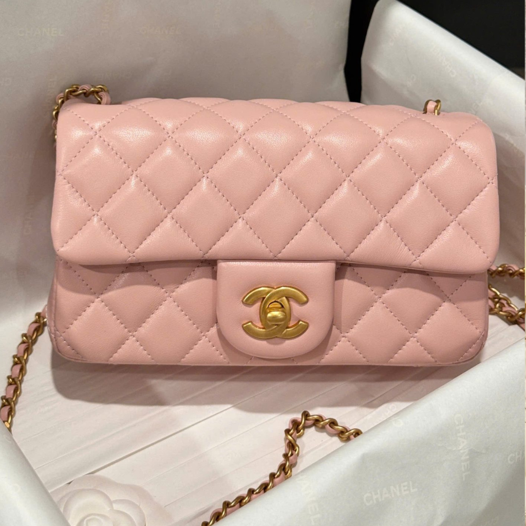 Chan*l classic bell bag handbags woman’s like auth pink sheepskin 20cm - main image