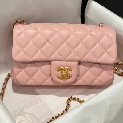 Chan*l classic bell bag handbags woman’s like auth pink sheepskin 20cm - main image