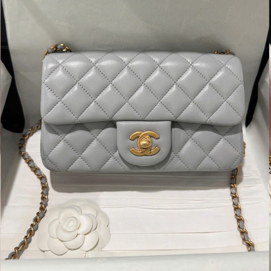 Chan*l classic woman’s smooth leather grey like auth handbags 20cm - main image