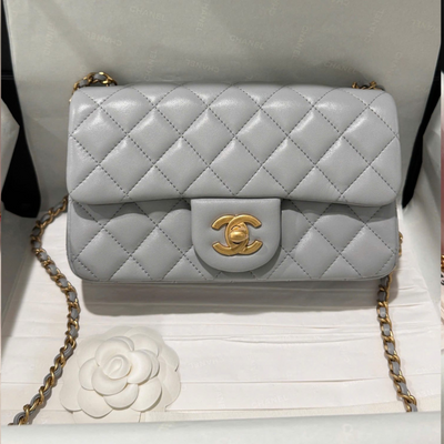 Chan*l classic woman’s smooth leather grey like auth handbags 20cm - main image