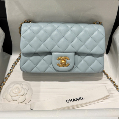 Chan*l classic bell bag handbag sheepskin blue like auth lock gold 20cm - main image