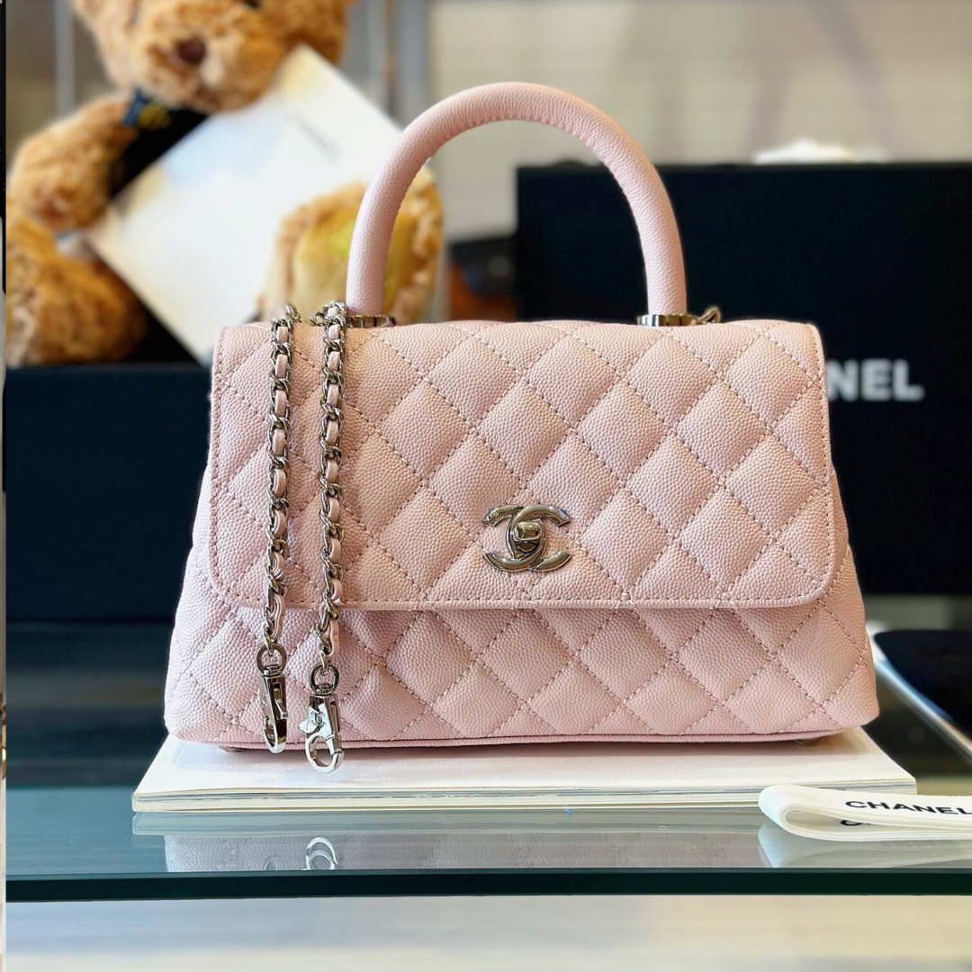Chan*l coco handbags leather pink with silver lock 23cm - main image