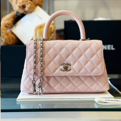 Chan*l coco handbags leather pink with silver lock 23cm - main image