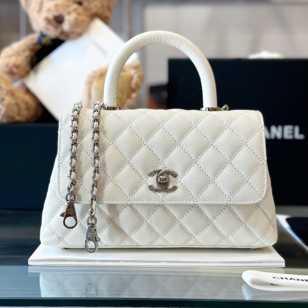 Chan*l coco handbags leather white with silver lock woman’s 23cm - main image