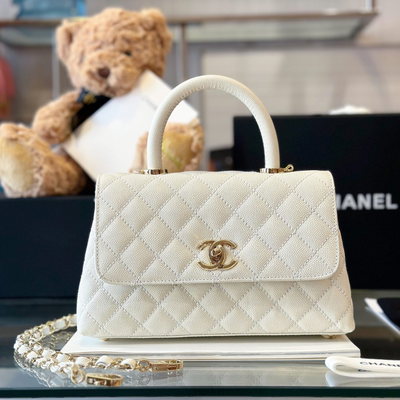 Chan*l coco replica 11 handbag lizard skin white with lock gold 23cm - main image