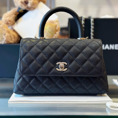 Chan*l coco handbag leather black with silver lock 23cm - main image