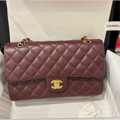 Chan*l classic plum red color like auth handbags with lock gold 25cm - main image