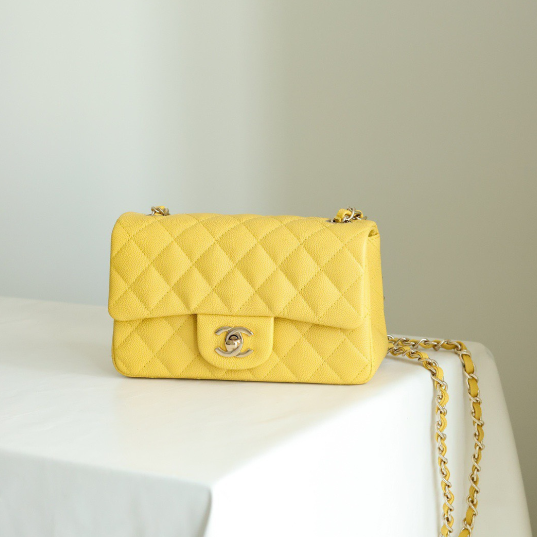 Chan*l classic flap mini like auth handbag woman’s yellow 20cm - main image