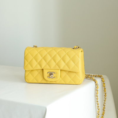 Chan*l classic flap mini like auth handbag woman’s yellow 20cm - main image