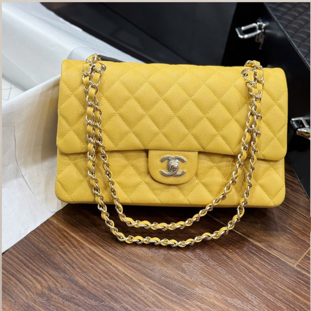 Chan*l classic sheepskin yellow woman’s handbags like auth 23cm - main image