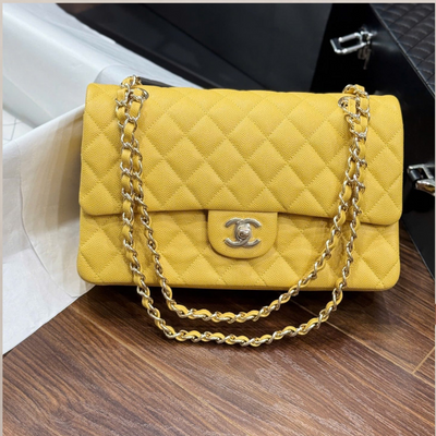 Chan*l classic sheepskin yellow woman’s handbags like auth 23cm - main image