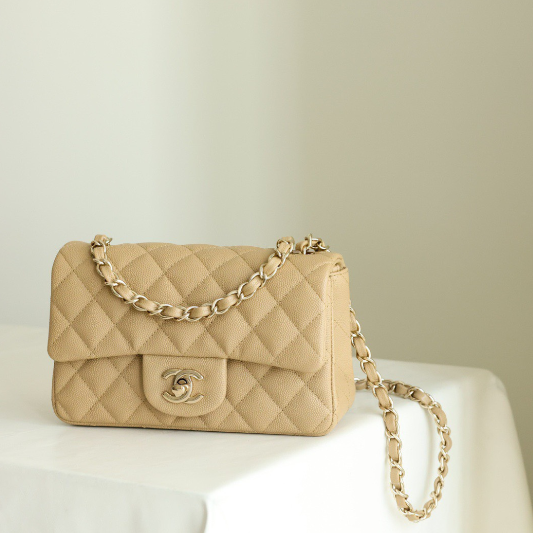 Chan*l classic 11 handbag flap mini woman’s beige 20cm - main image
