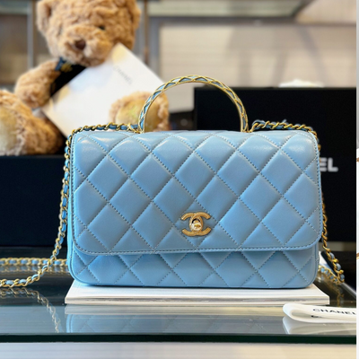 Chan*l coco mini handbag like auth blue smooth leather with lock gold 22x21cm - main image
