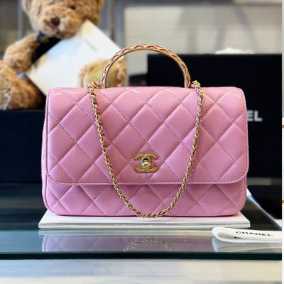 Chan*l coco mini handbags pink with lock gold 22x21cm - main image