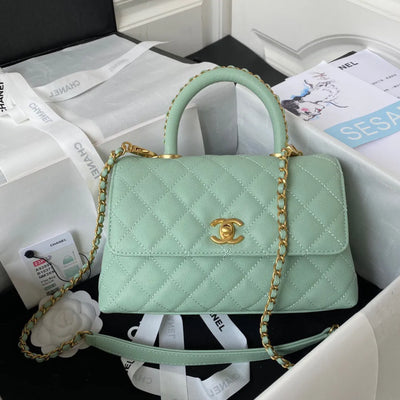 Chan*l coco pastel blue handbags with lock gold 24cm - main image