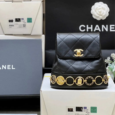 Chan*l charm backpack replica 11 black smooth leather 18x18x8cm - main image