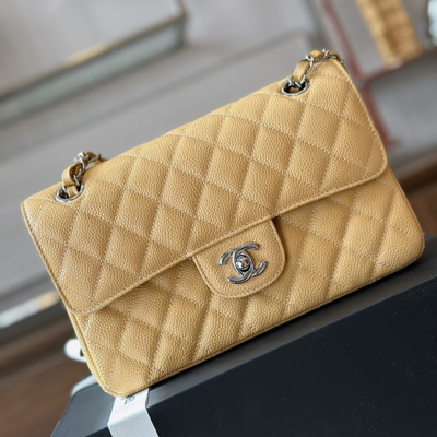 Chan*l classic like auth handbags beige leather with lizard skin 23cm - main image