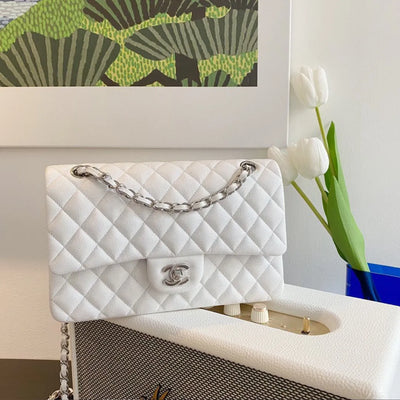 Chan*l classic handbags lizard skin white with silver lock 25cm - main image