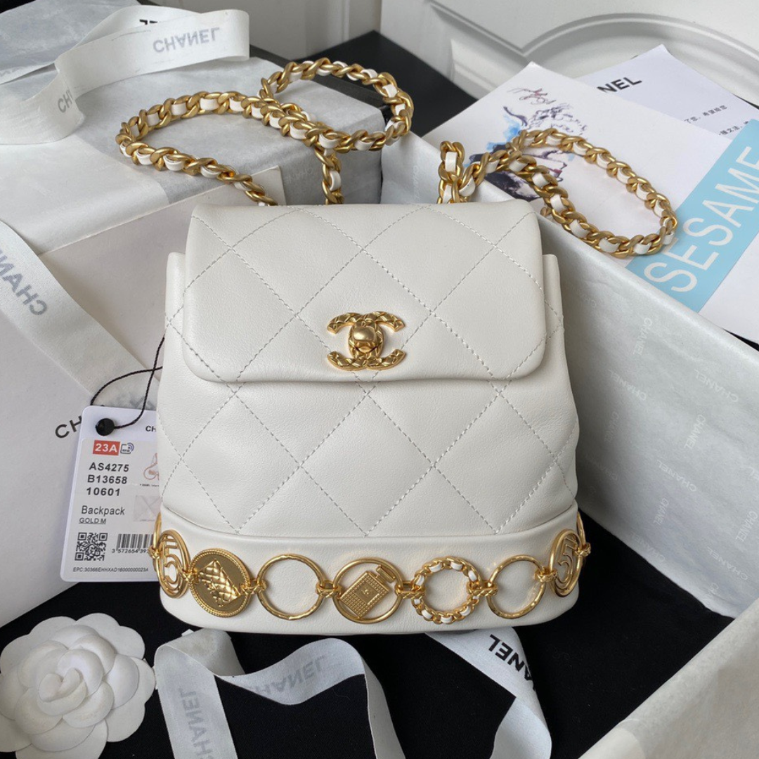 Chan*l charm mini backpack like auth lock handle plated 18cm - main image
