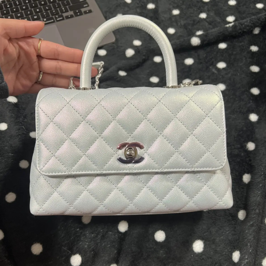 Chan*l coco handbag leather light grey woman’s 23cm - main image