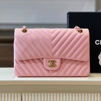 Chan*l classic handbags v-pattern pink lock gold 23cm - main image