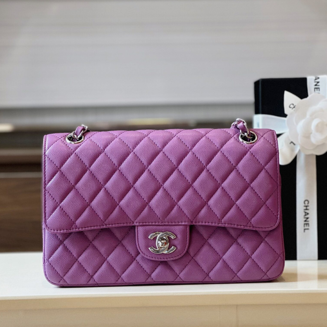 Chan*l classic handbags woman’s purple lock silver 25cm - main image