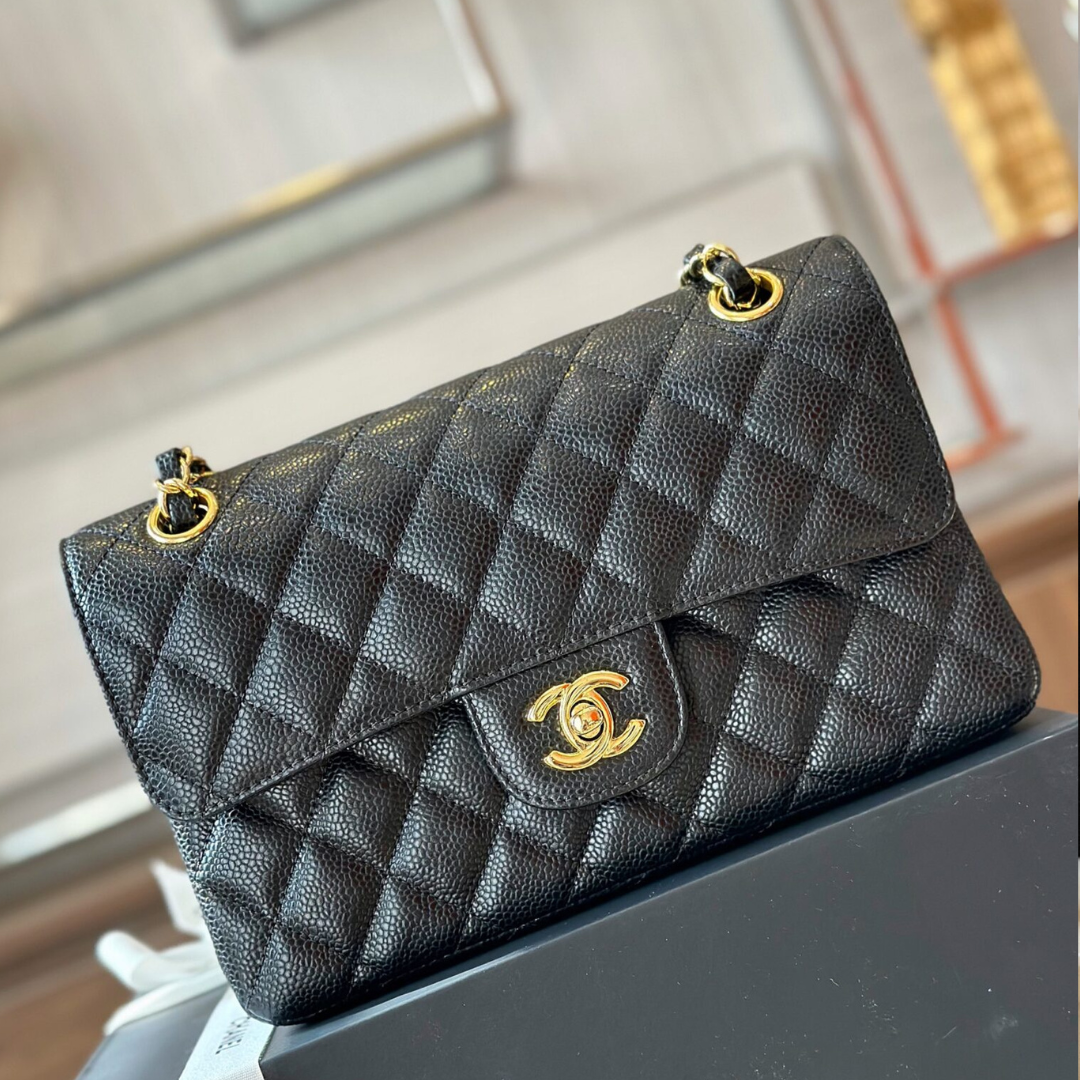Chan*l classic handbags with lock gold black leather 23cm - main image
