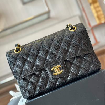 Chan*l classic handbags with lock gold black leather 23cm - main image