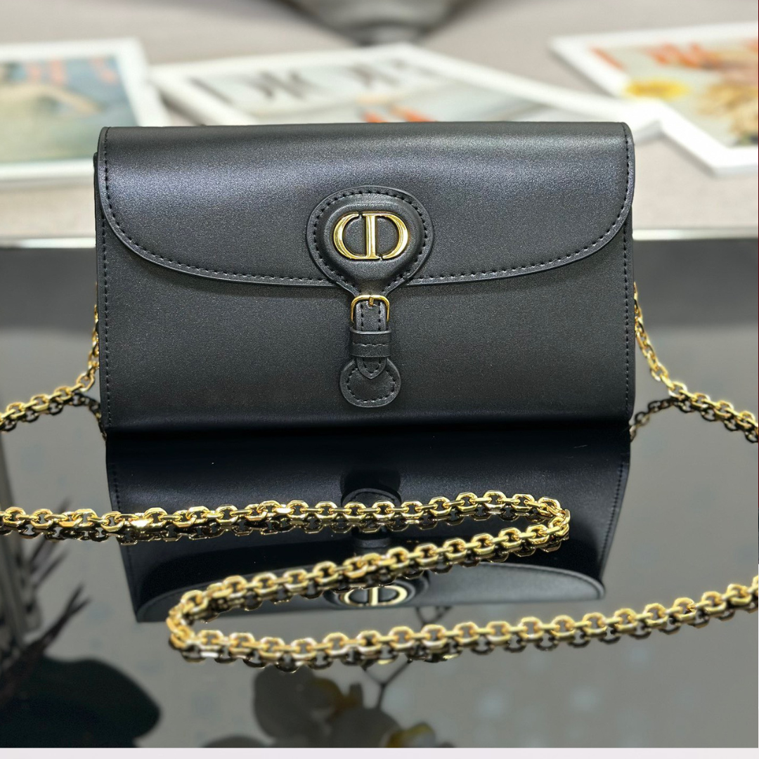 Di*r bobby women’s crossbody bag super black smooth leather 21.5x12x4cm - main image