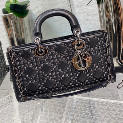 Di*r d-joy super premium black handbag with star studs 26cm - main image