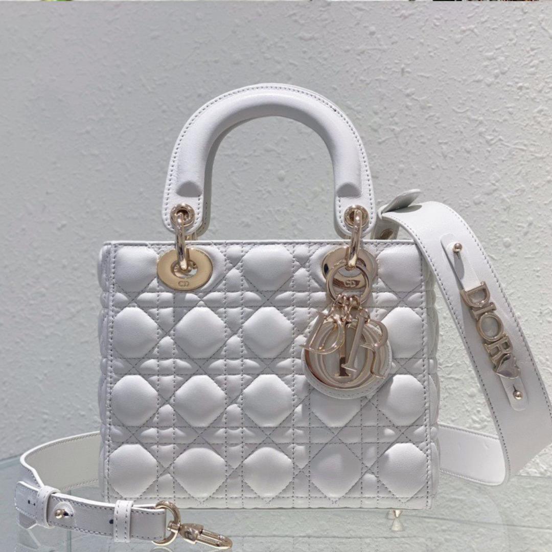 Di*r lady abc high-end women’s handbag white soft leather 20cm - main image