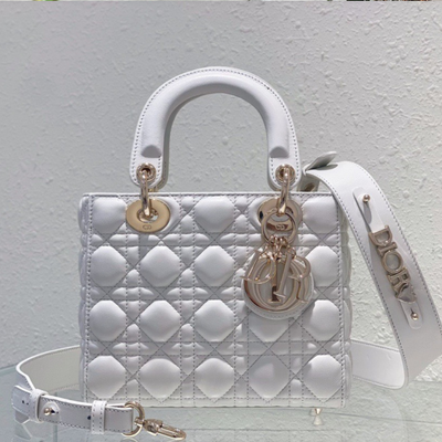 Di*r lady abc high-end women’s handbag white soft leather 20cm - main image