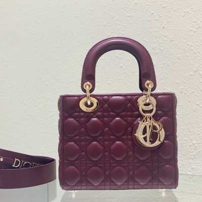 Di*r lady abc high-end women’s handbag, dark red, soft leather 20cm - main image